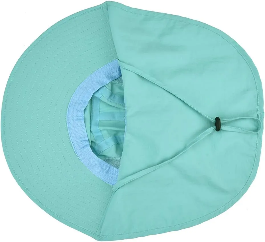 Kids Sun Hat with Neck Flap - Unisex Adjustable Children Wide Brim Summer UPF50  Sun Protection Mesh Bucket for 4-12y