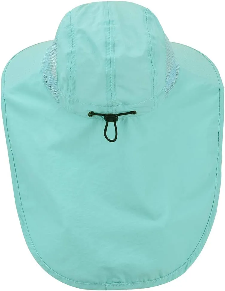Kids Sun Hat with Neck Flap - Unisex Adjustable Children Wide Brim Summer UPF50  Sun Protection Mesh Bucket for 4-12y