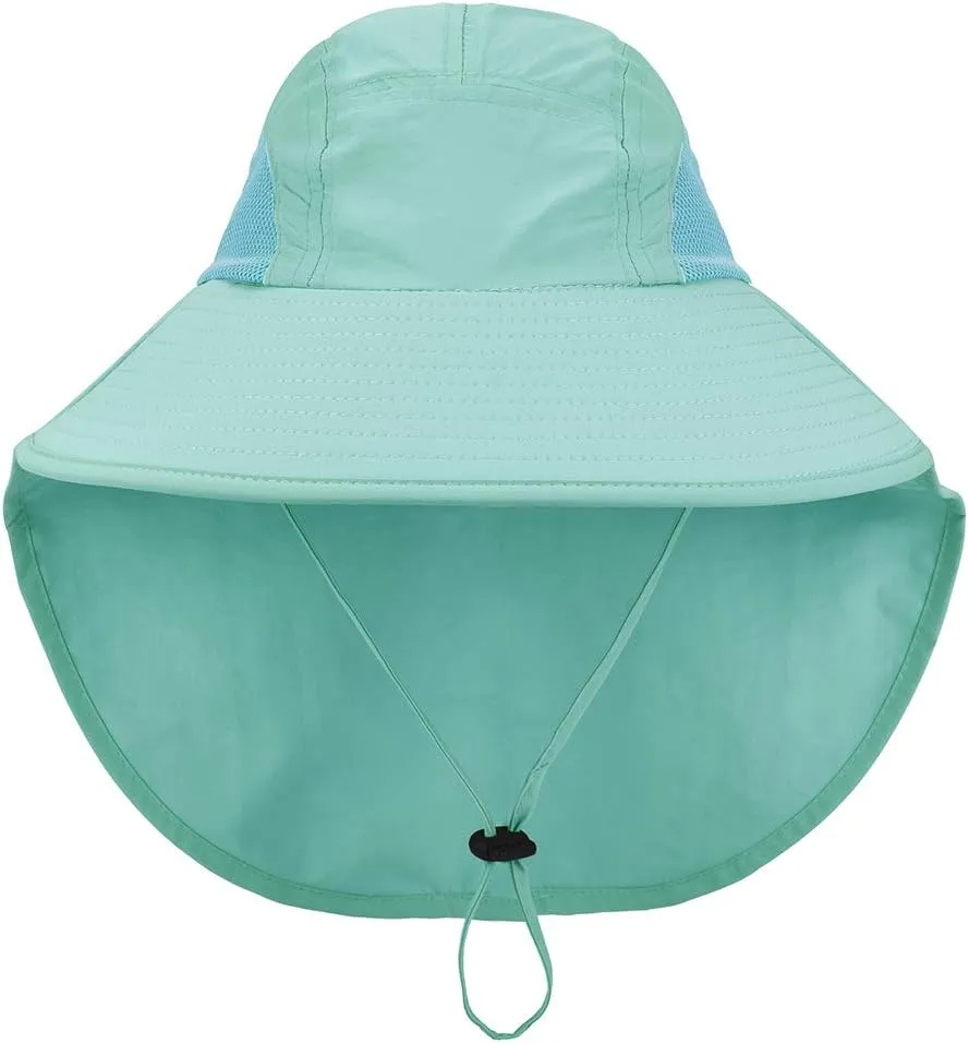 Kids Sun Hat with Neck Flap - Unisex Adjustable Children Wide Brim Summer UPF50  Sun Protection Mesh Bucket for 4-12y