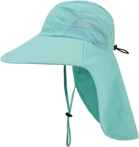 Kids Sun Hat with Neck Flap - Unisex Adjustable Children Wide Brim Summer UPF50  Sun Protection Mesh Bucket for 4-12y