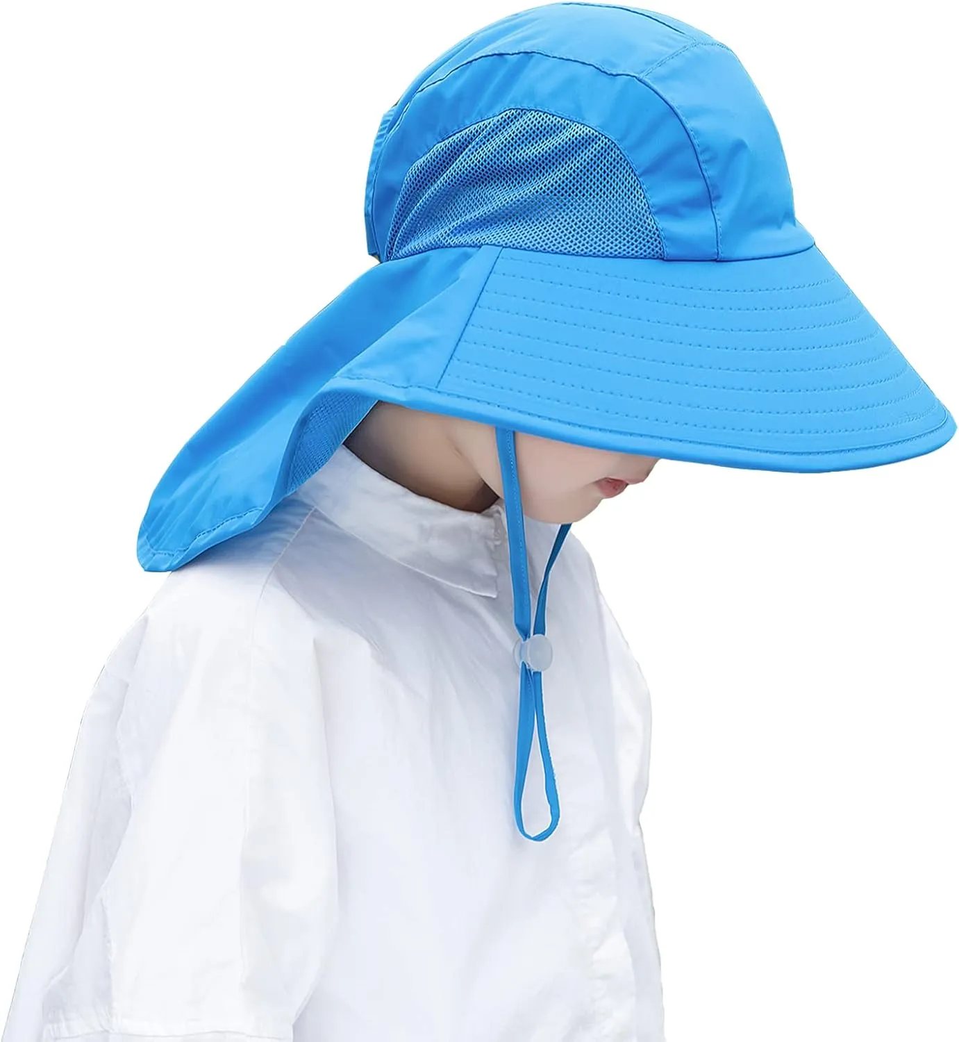 Kids Sun Hat with Neck Flap - Unisex Adjustable Children Wide Brim Summer UPF50  Sun Protection Mesh Bucket for 4-12y