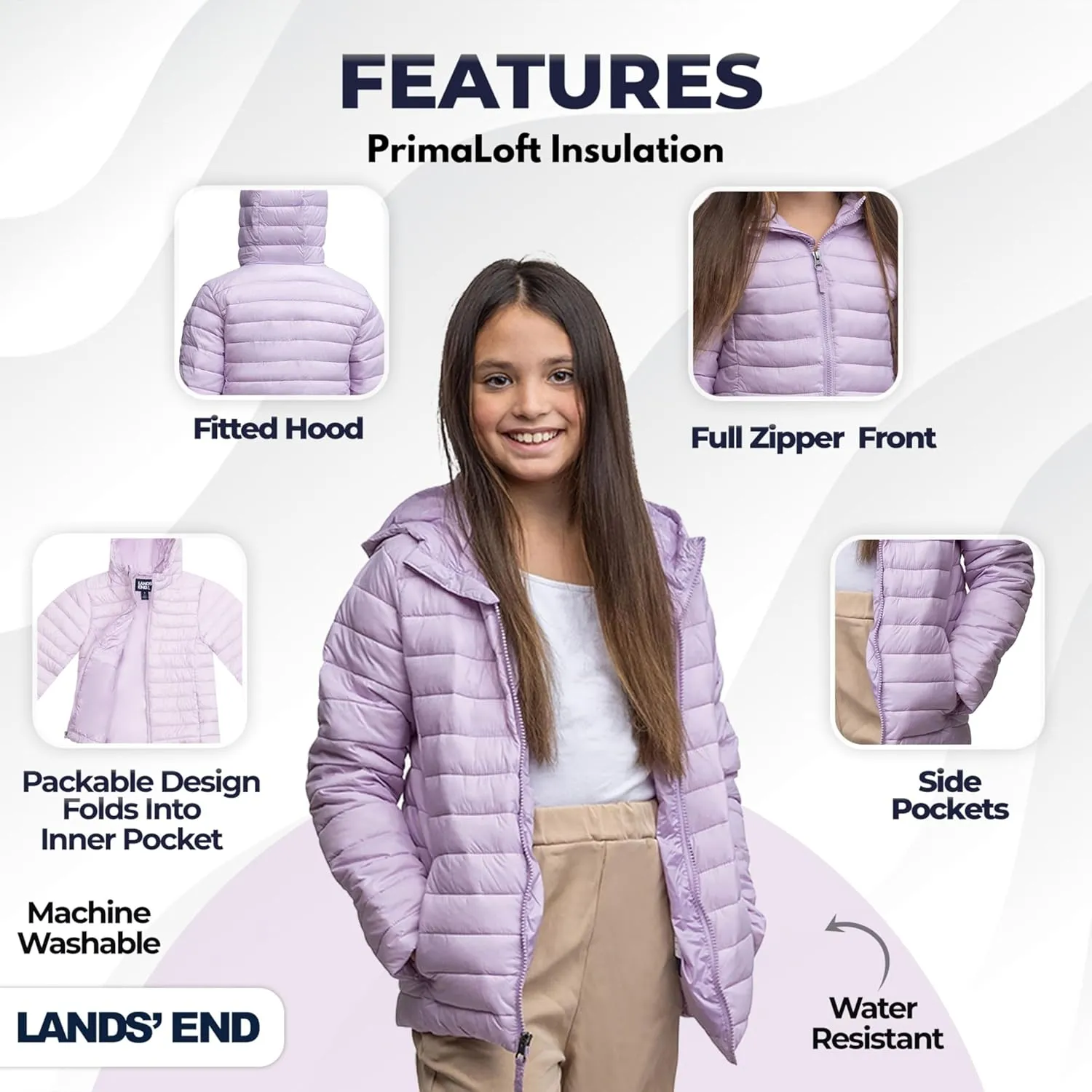 Lands' End Kids ThermoPlume Packable Hooded Jacket