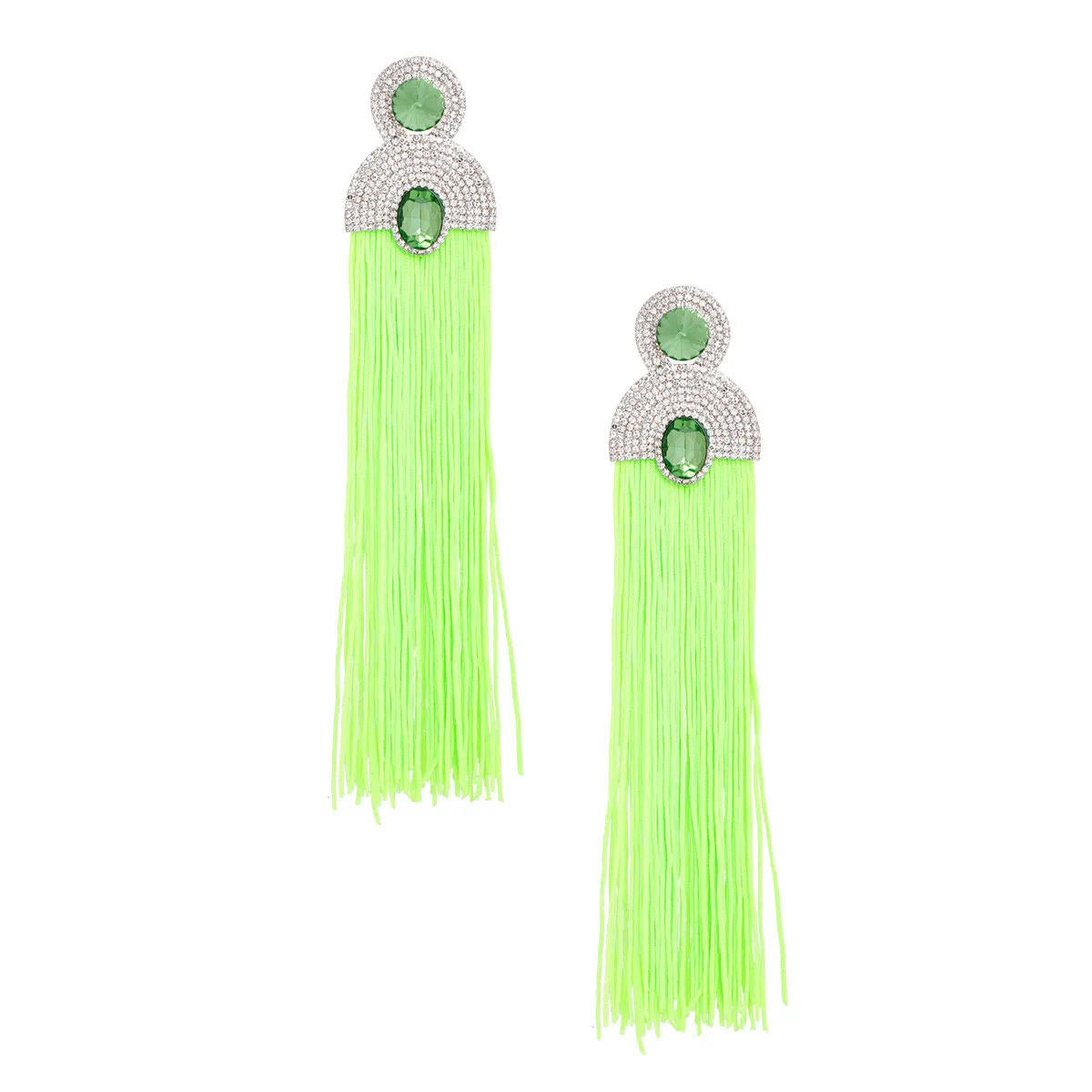 Long Tassel Earrings - Green