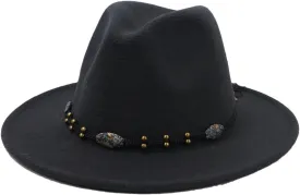 Men's Vintage Wide Brim Fedora Hats for Women Men Church Party Jazz Panama Hat with Decorative Belt Dark Gray