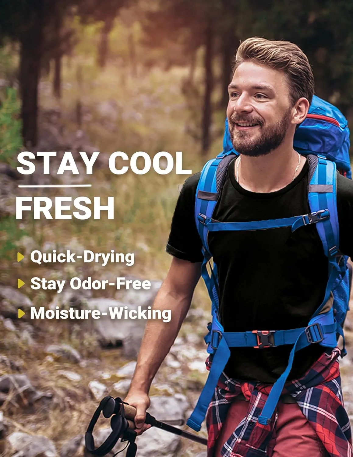 Merino Protect Men's Merino Wool Lyocell Blend T-Shirt Lightweight Cooling Quick Dry Undershirt for Summer Hiking Travel