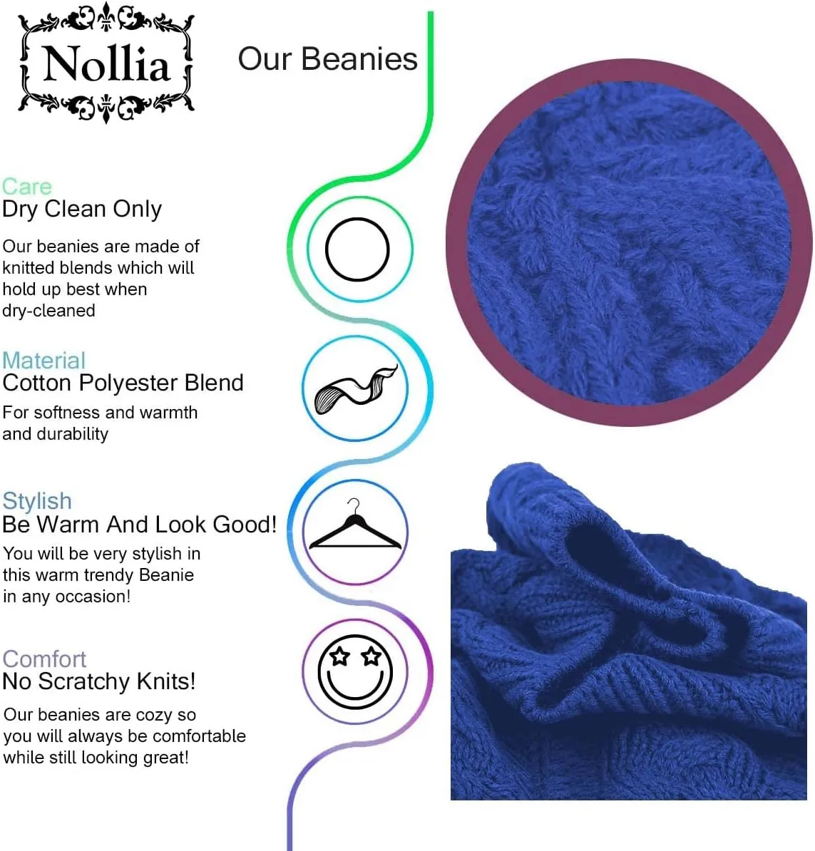 Nollia Soft Knit Solid Color Beanie, Chic, and Lightweight Crochet Knitted Style Beanie Hat for Women, One Size Slouchy Hat