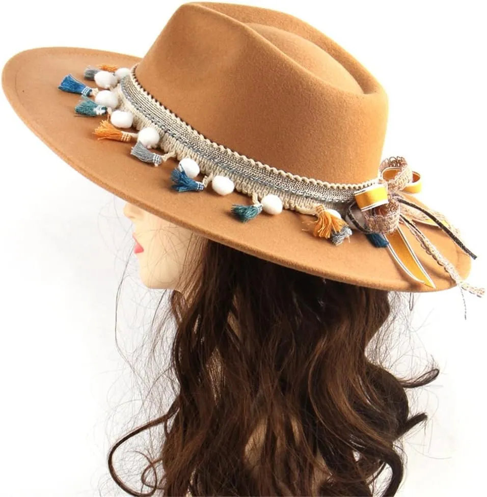 PTEXTU European and American Fashion Ladies Big Brim Top Hat Felt Hat