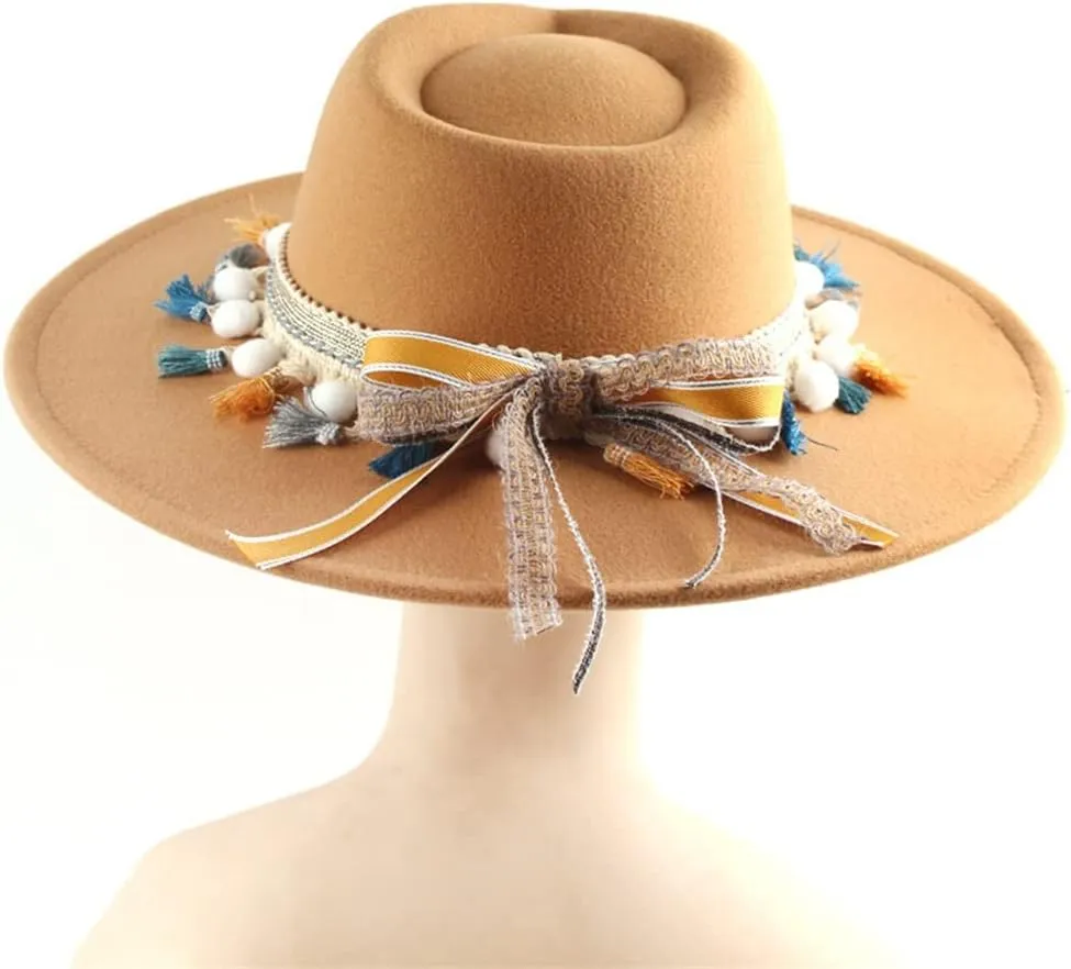 PTEXTU European and American Fashion Ladies Big Brim Top Hat Felt Hat