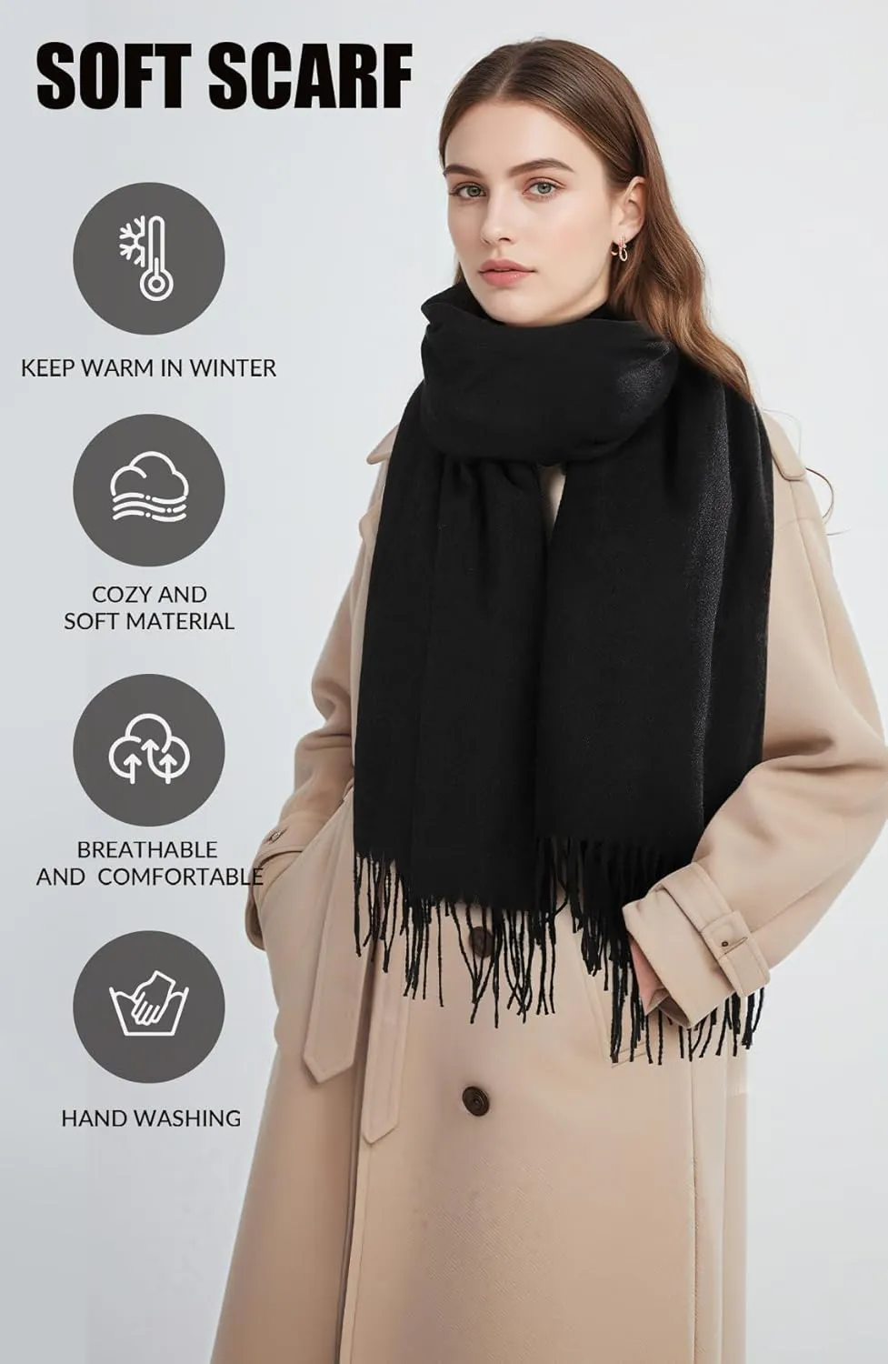 Scarf for Women - Women's Fall Winter Scarfs, Pashmina Shawl Wraps for Women, Long Blanket Scarf for Evening Dresses