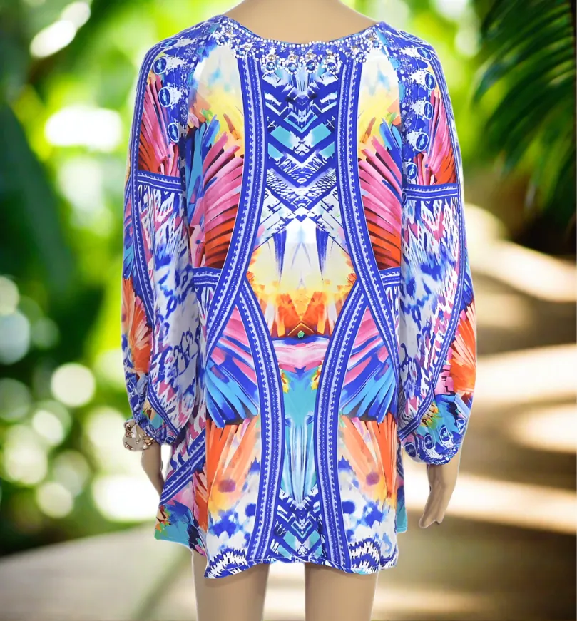 Silk Embellished Gypsy Top - Butterfly Blue-Fashion Spectrum