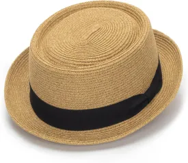 Straw Boater Hat for Women Men, Foldable Flat Brim Panama Hat, Beach Sun Hat UV-Protection, Fedora Derby Pork-Pie Hat