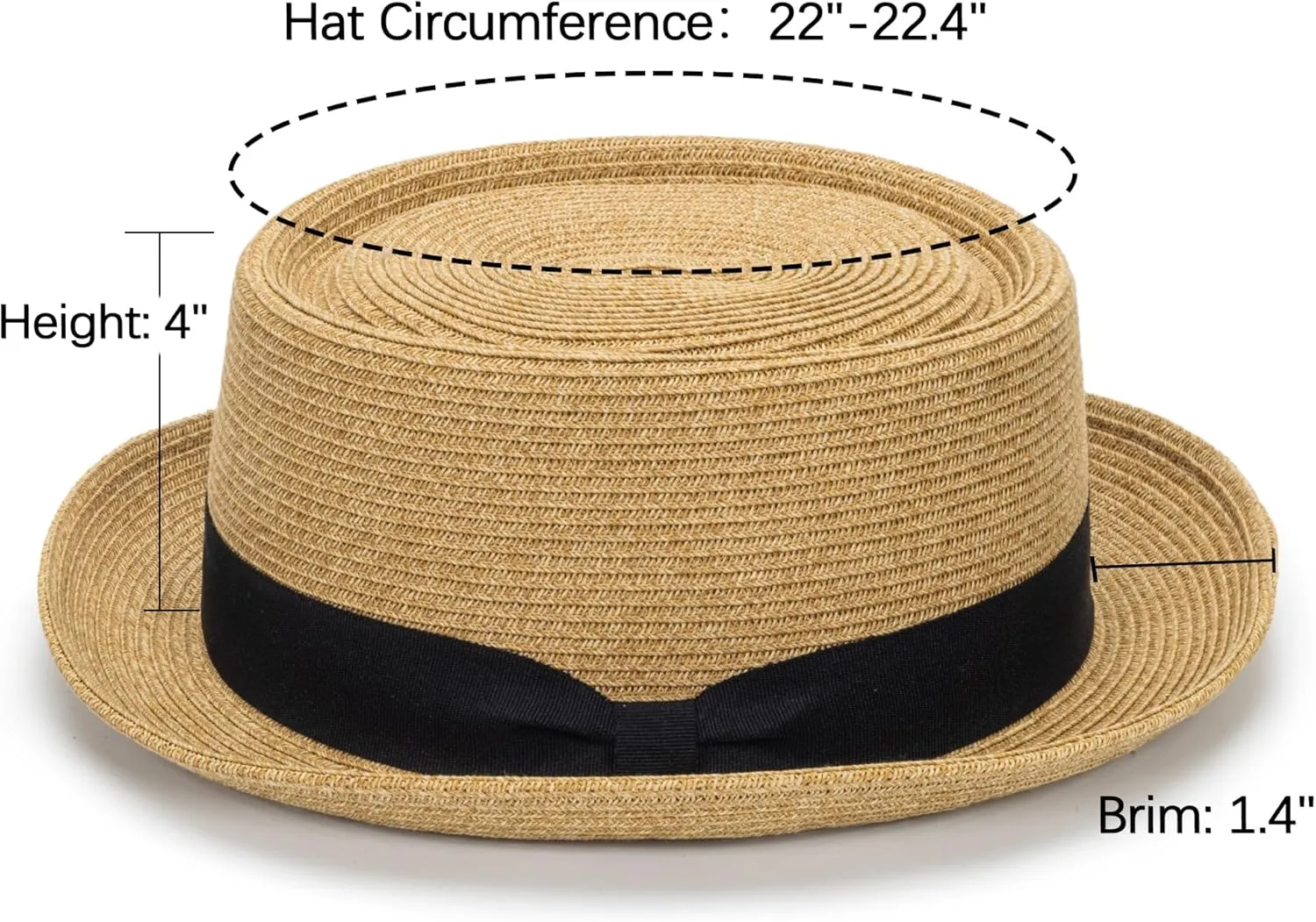 Straw Boater Hat for Women Men, Foldable Flat Brim Panama Hat, Beach Sun Hat UV-Protection, Fedora Derby Pork-Pie Hat