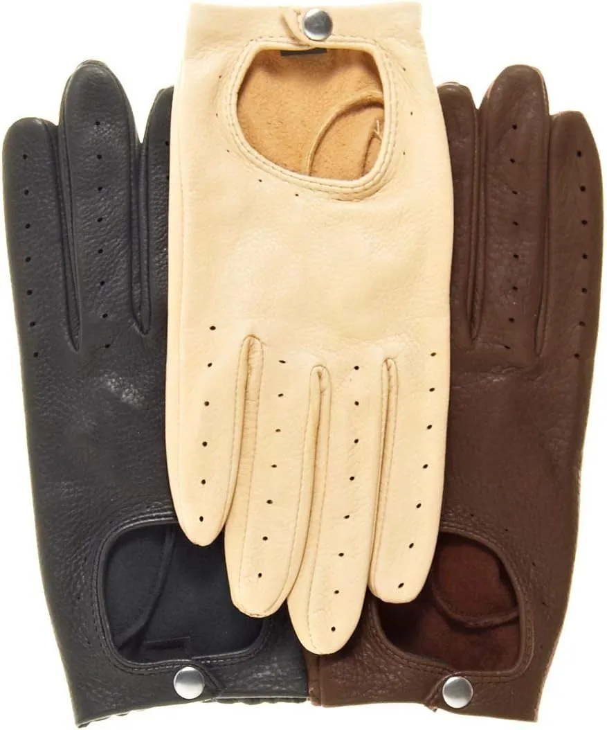 Streamline Womens Leather Driving Gloves (Unlined Premium Deerskin) Open Back with Snap Wrist Closure and Breathable Vents
