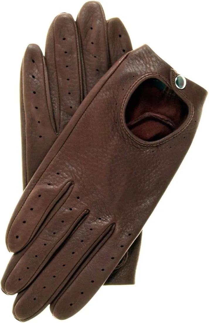 Streamline Womens Leather Driving Gloves (Unlined Premium Deerskin) Open Back with Snap Wrist Closure and Breathable Vents