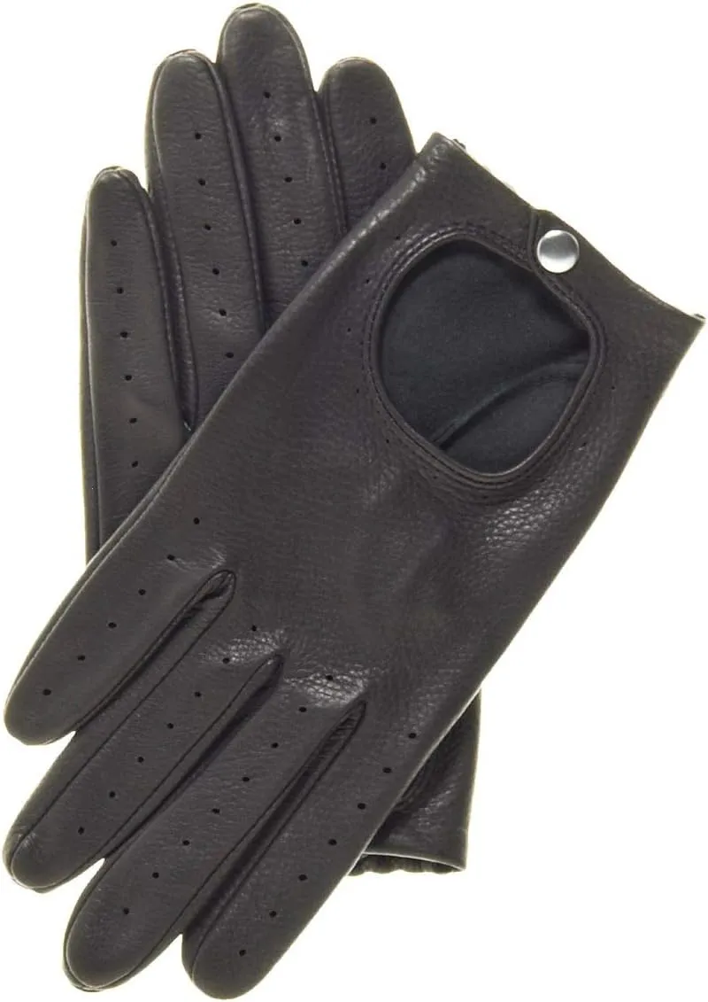 Streamline Womens Leather Driving Gloves (Unlined Premium Deerskin) Open Back with Snap Wrist Closure and Breathable Vents
