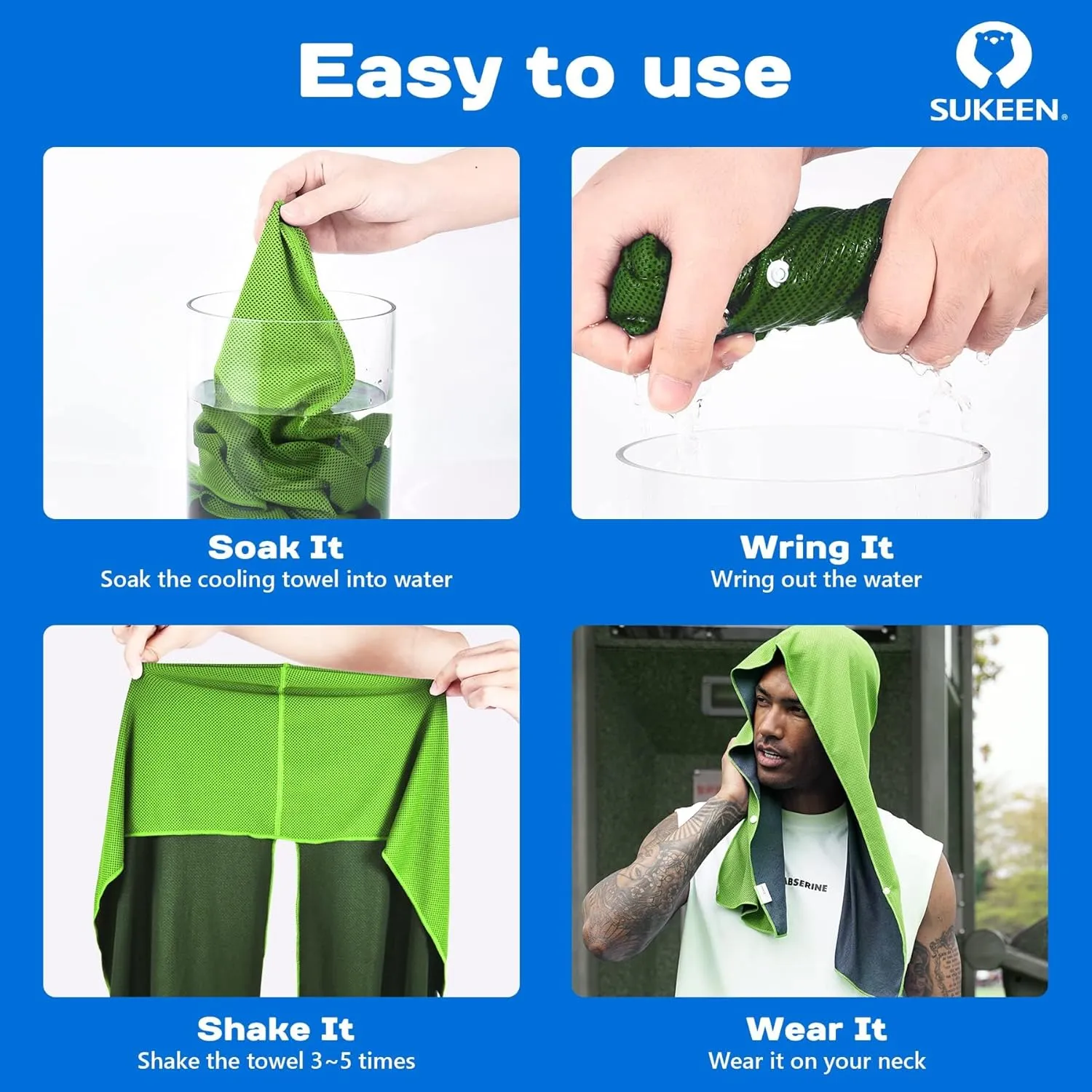 Sukeen Cooling Hoodie Towel, Absorbent Quick-Drying Cooling Towels for Neck and Face, UV Sun Protection Cooling Neck Wraps Sport Head Cooling Towel Hot Weather