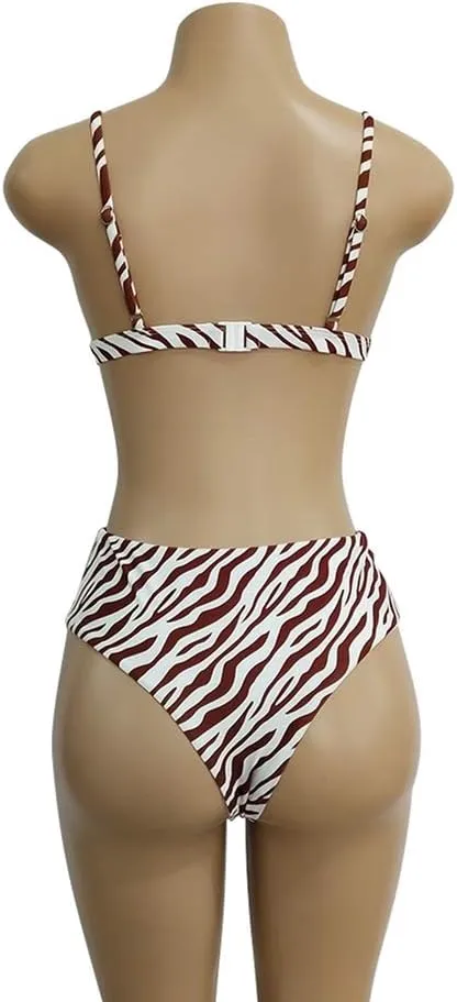TSWRK Women's High Waist Leopard Print Bikini 2 Pieces Swimsuits Cheeky Bottom