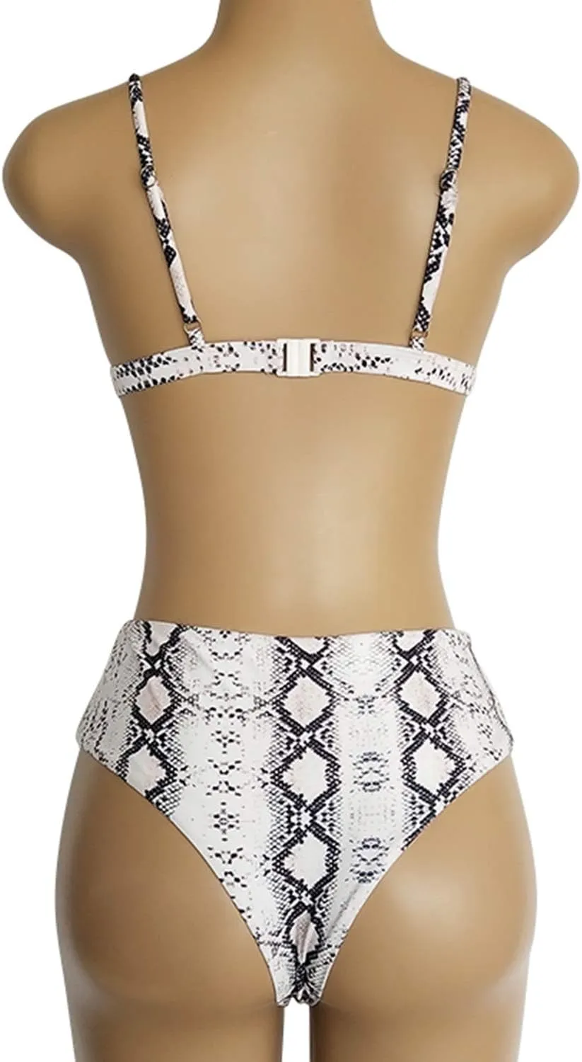 TSWRK Women's High Waist Leopard Print Bikini 2 Pieces Swimsuits Cheeky Bottom