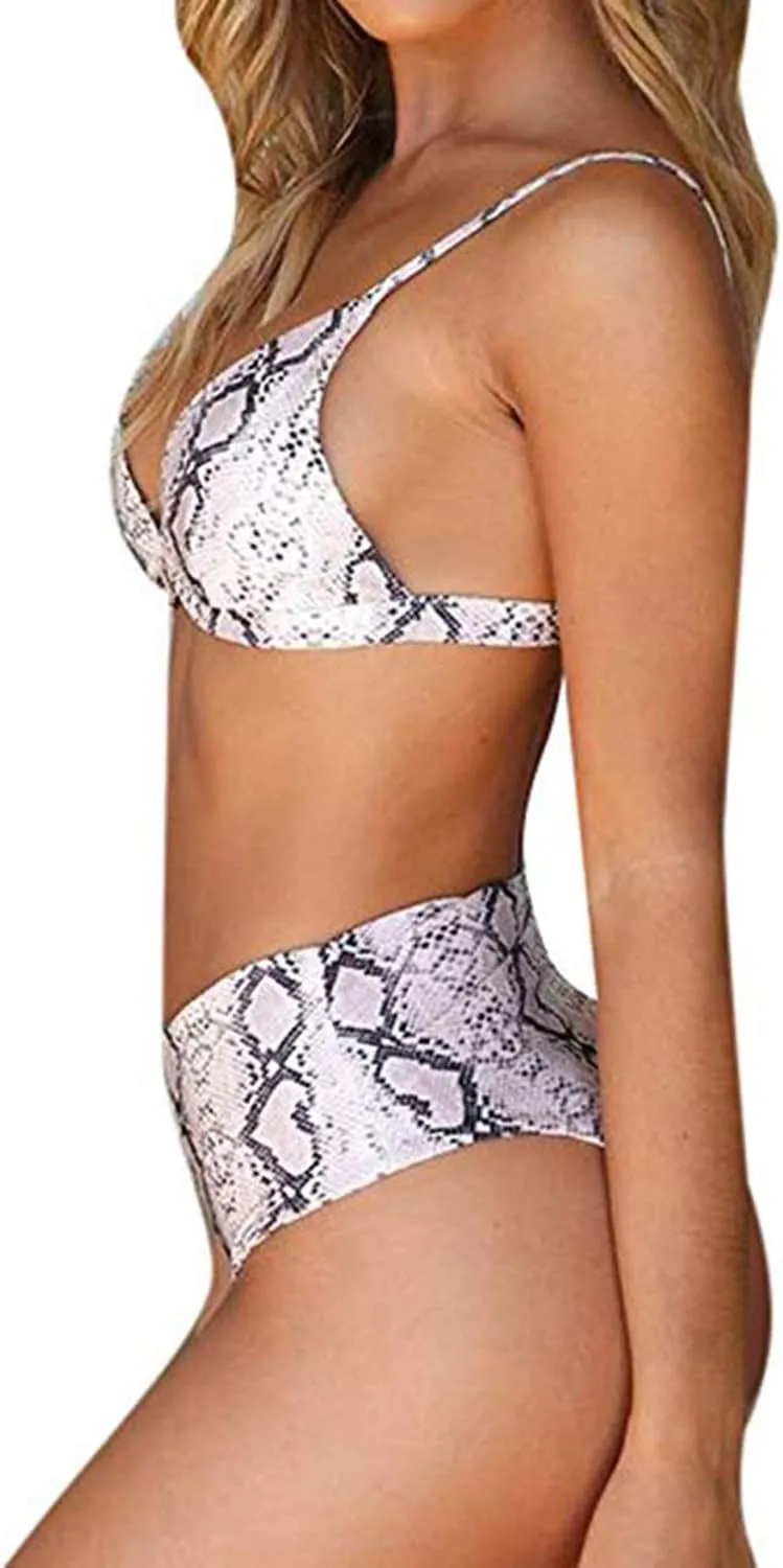 TSWRK Women's High Waist Leopard Print Bikini 2 Pieces Swimsuits Cheeky Bottom
