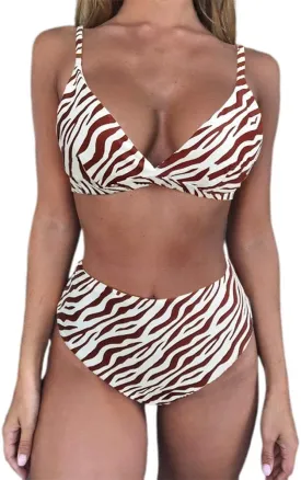 TSWRK Women's High Waist Leopard Print Bikini 2 Pieces Swimsuits Cheeky Bottom