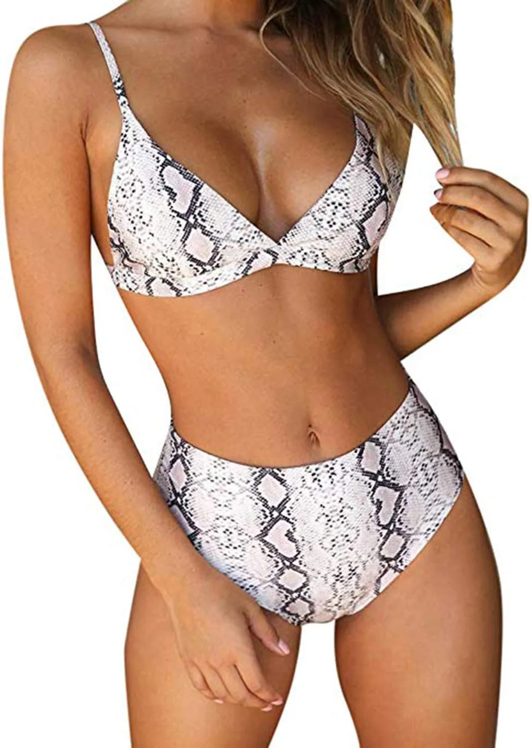TSWRK Women's High Waist Leopard Print Bikini 2 Pieces Swimsuits Cheeky Bottom