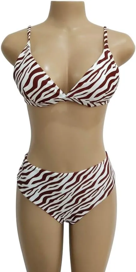 TSWRK Women's High Waist Leopard Print Bikini 2 Pieces Swimsuits Cheeky Bottom