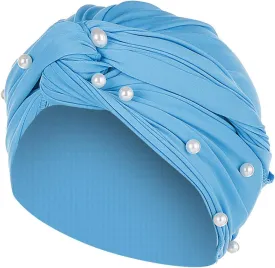 Turban for Women's Hair Pre-Tied Bonnet Beanie Cap Elastic Stretchy Headband Solid Color Pearls Hair Wrap Cap