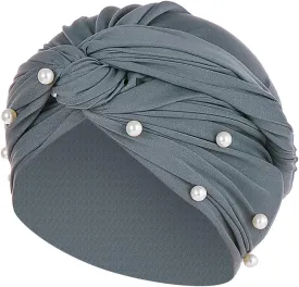 Turban for Women's Hair Pre-Tied Bonnet Beanie Cap Elastic Stretchy Headband Solid Color Pearls Hair Wrap Cap