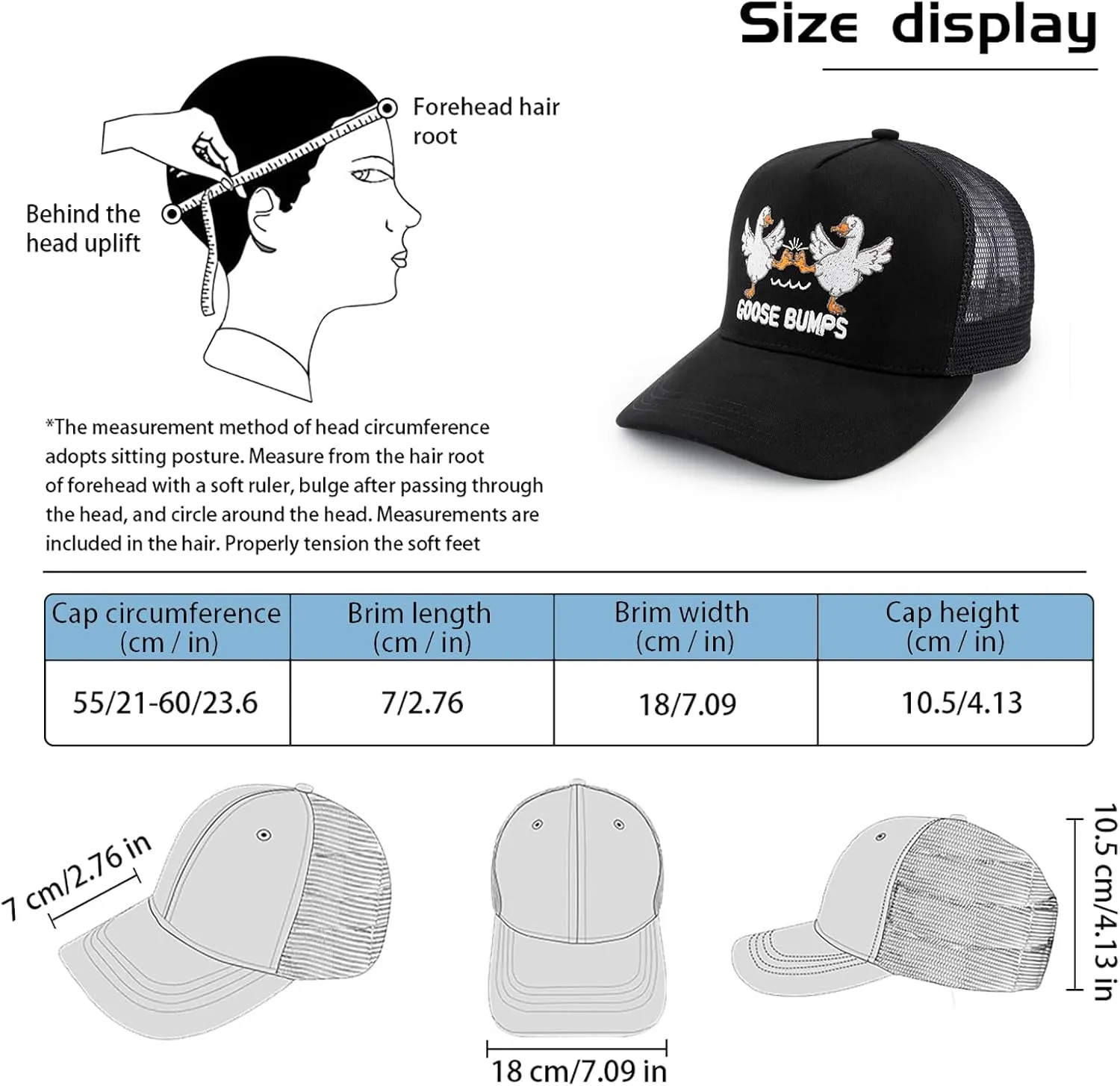 Unisex Trucker Adjustable Mesh Baseball Cap Dad Hat for Men Women Breathable Mesh Side with Stainless Steel Cap Buckle