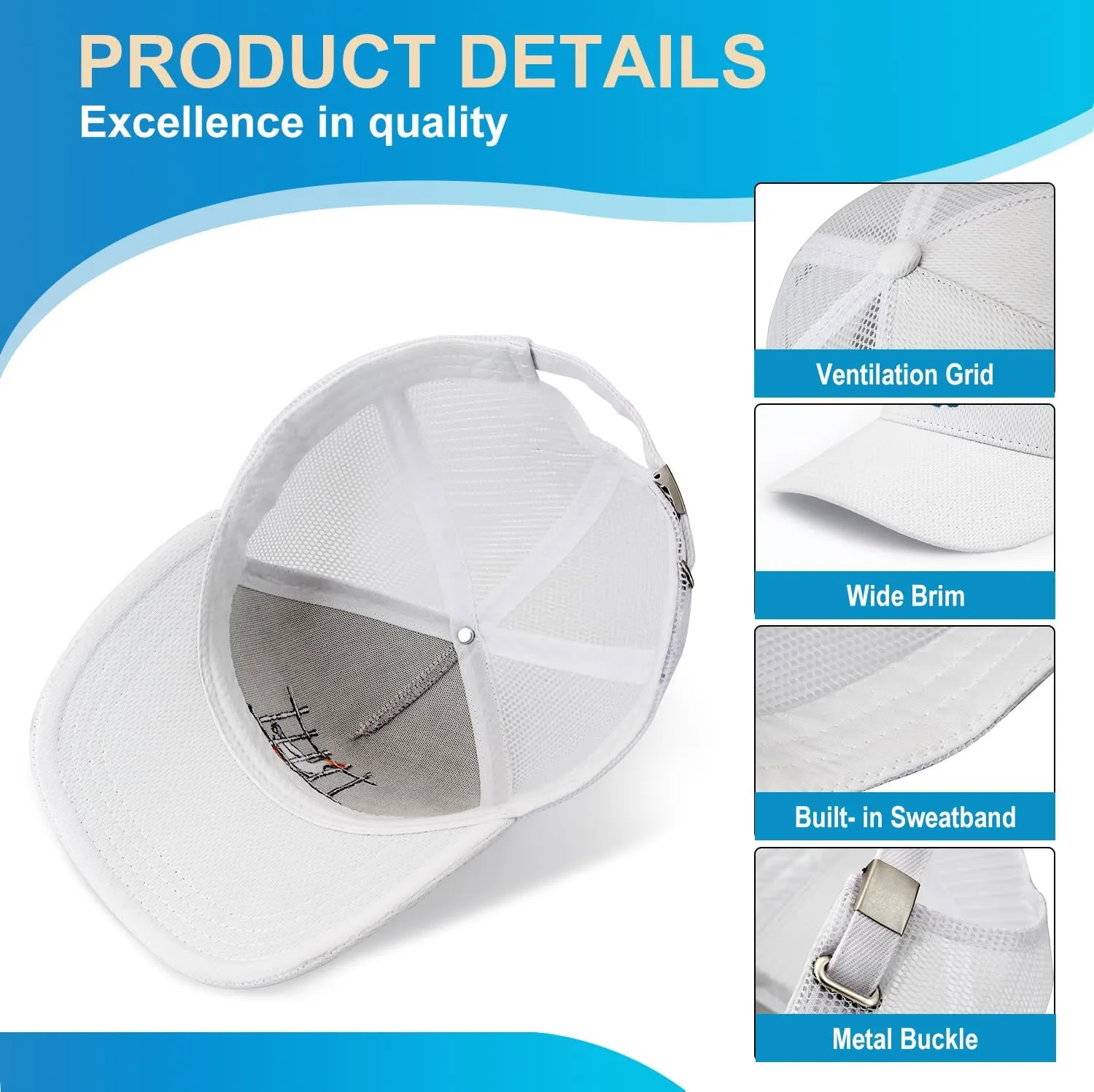 Unisex Trucker Adjustable Mesh Baseball Cap Dad Hat for Men Women Breathable Mesh Side with Stainless Steel Cap Buckle
