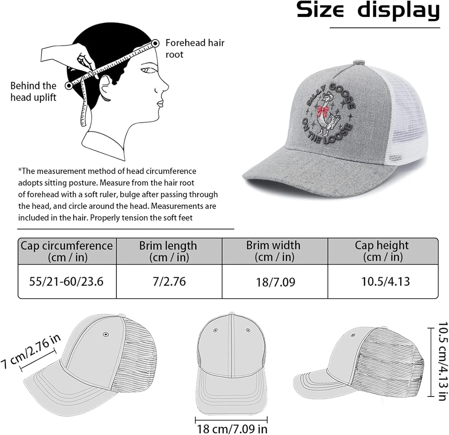 Unisex Trucker Adjustable Mesh Baseball Cap Dad Hat for Men Women Breathable Mesh Side with Stainless Steel Cap Buckle