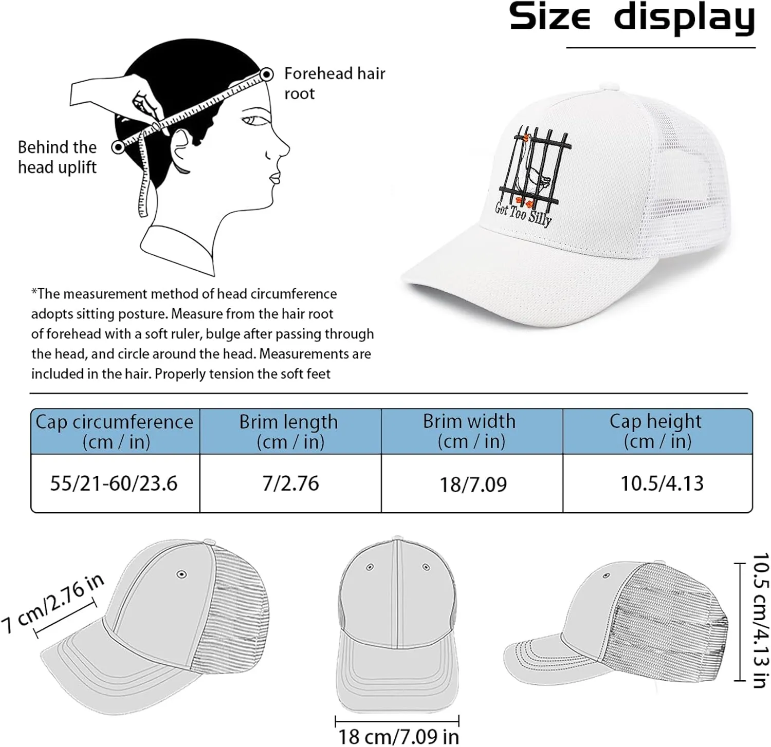 Unisex Trucker Adjustable Mesh Baseball Cap Dad Hat for Men Women Breathable Mesh Side with Stainless Steel Cap Buckle