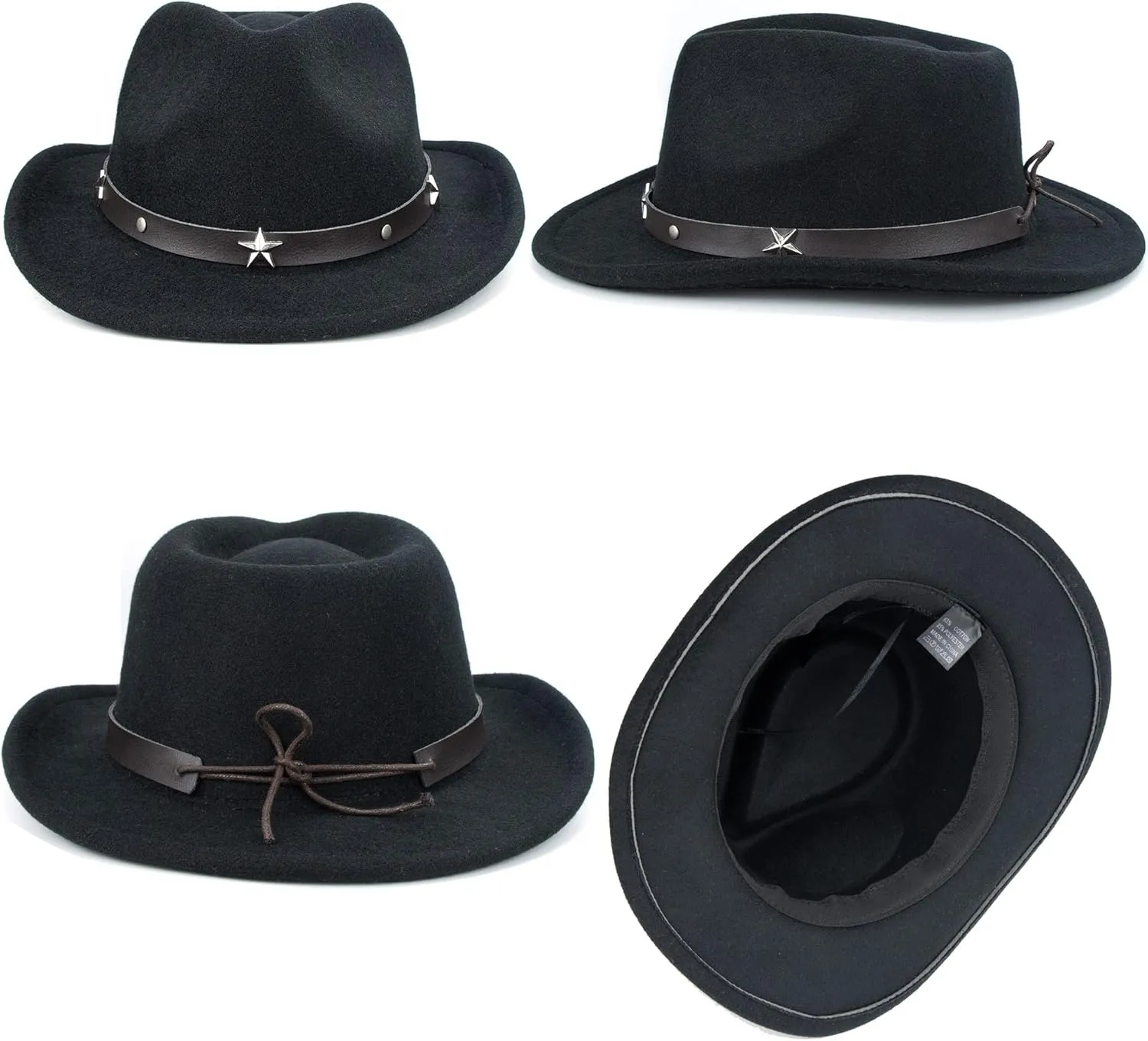 Western Cowboy Hat for Teens Big Kids Short Brim Roll Up Brim Cowgirl Hat Felt Fedora Hat for 8-16 Years