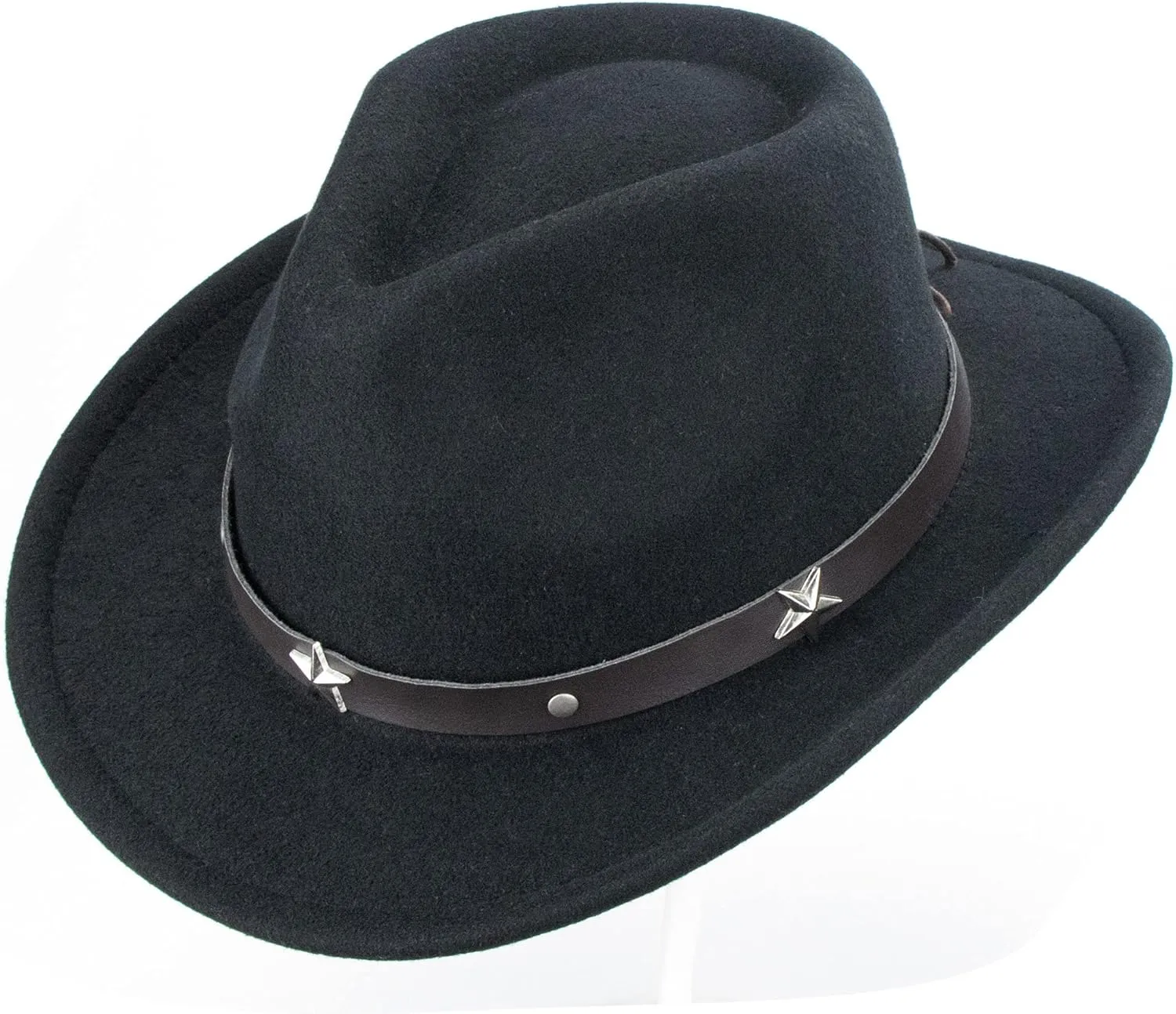 Western Cowboy Hat for Teens Big Kids Short Brim Roll Up Brim Cowgirl Hat Felt Fedora Hat for 8-16 Years