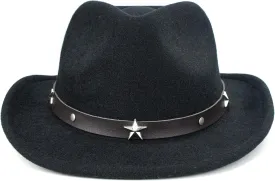 Western Cowboy Hat for Teens Big Kids Short Brim Roll Up Brim Cowgirl Hat Felt Fedora Hat for 8-16 Years