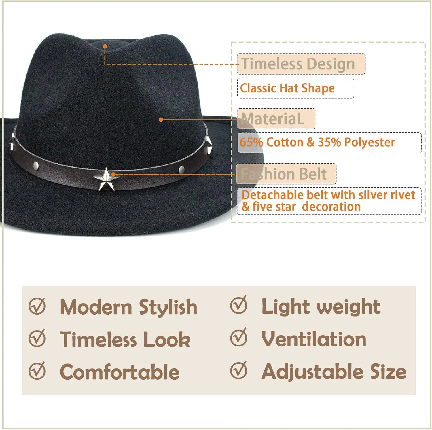 Western Cowboy Hat for Teens Big Kids Short Brim Roll Up Brim Cowgirl Hat Felt Fedora Hat for 8-16 Years