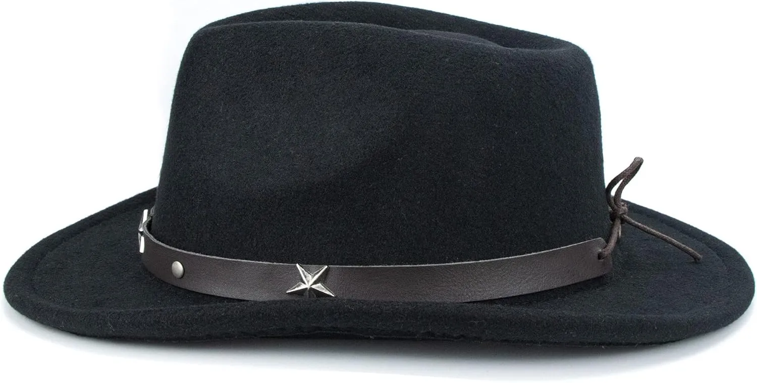 Western Cowboy Hat for Teens Big Kids Short Brim Roll Up Brim Cowgirl Hat Felt Fedora Hat for 8-16 Years