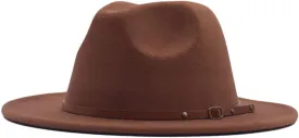 Women Classic Fedora with Belt Buckle Retro Fedora Hat Women Lady Wide Brim Floppy Panama Hat