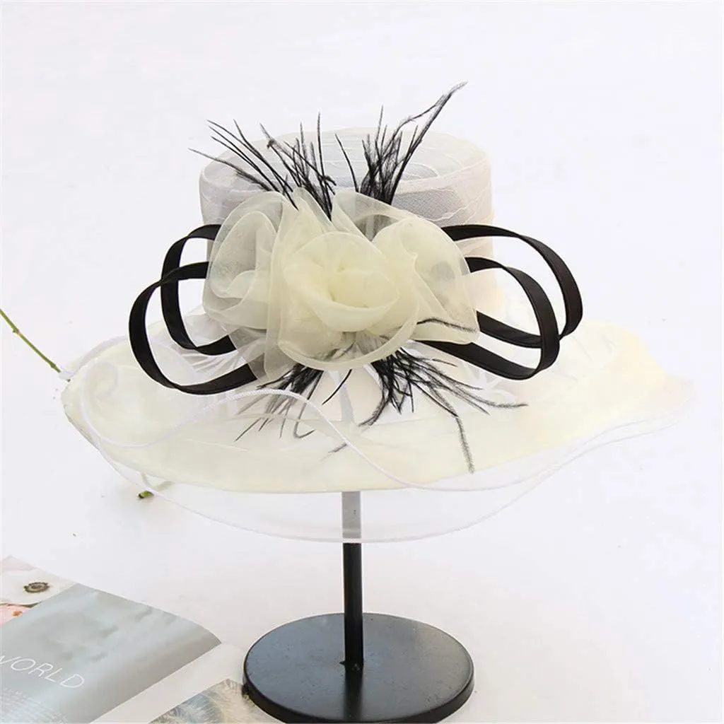 Womens Wide Brim Bowler Fedora Hat Vintage Felt Floppy Fascinator Hat with Vel Winter Hat