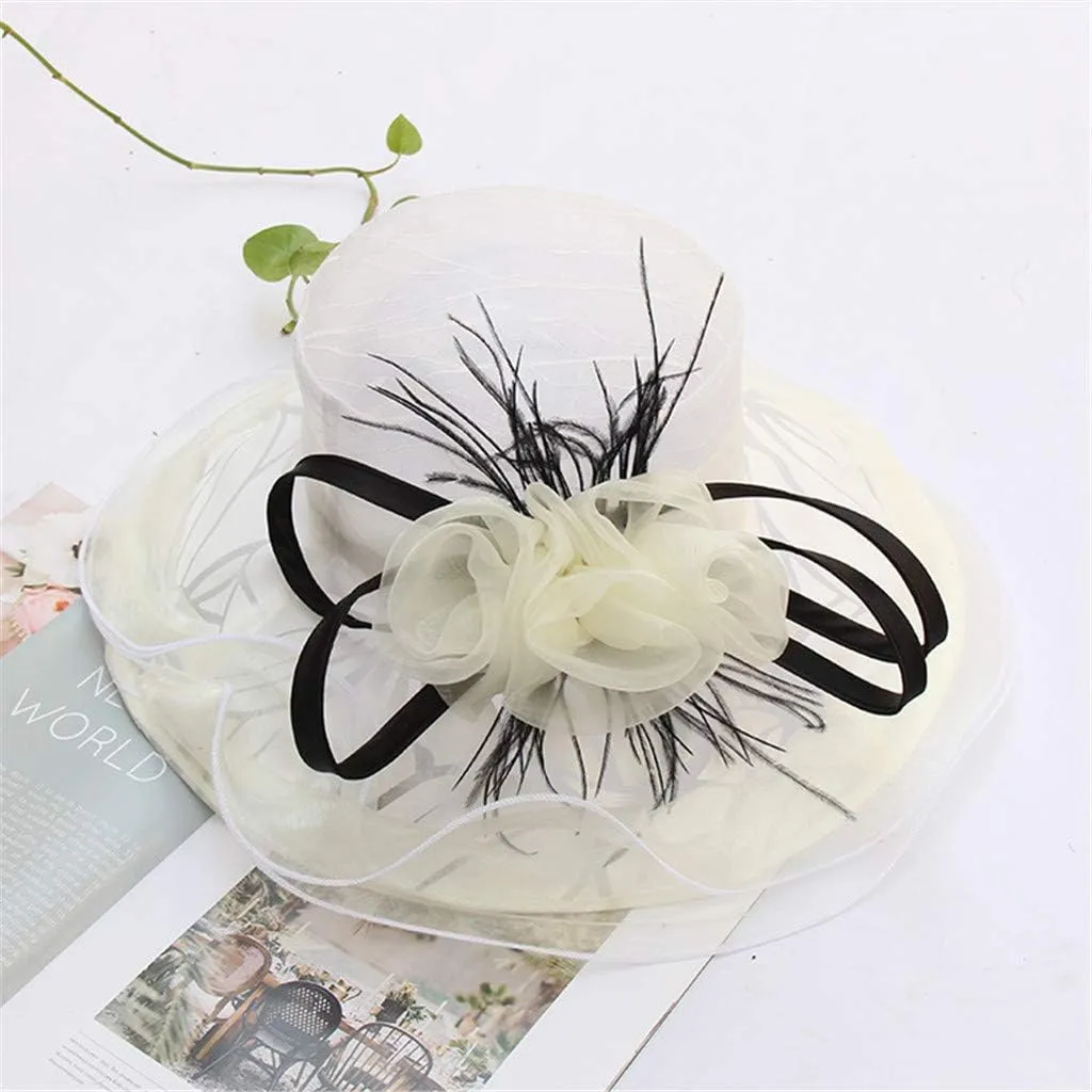 Womens Wide Brim Bowler Fedora Hat Vintage Felt Floppy Fascinator Hat with Vel Winter Hat
