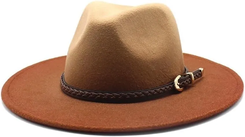 Woolen Top Hat Gradient Felt Hat Large Brim Jazz Hat Autumn and Winter Two-color British Style Hat Fengyan Cowboy Hats