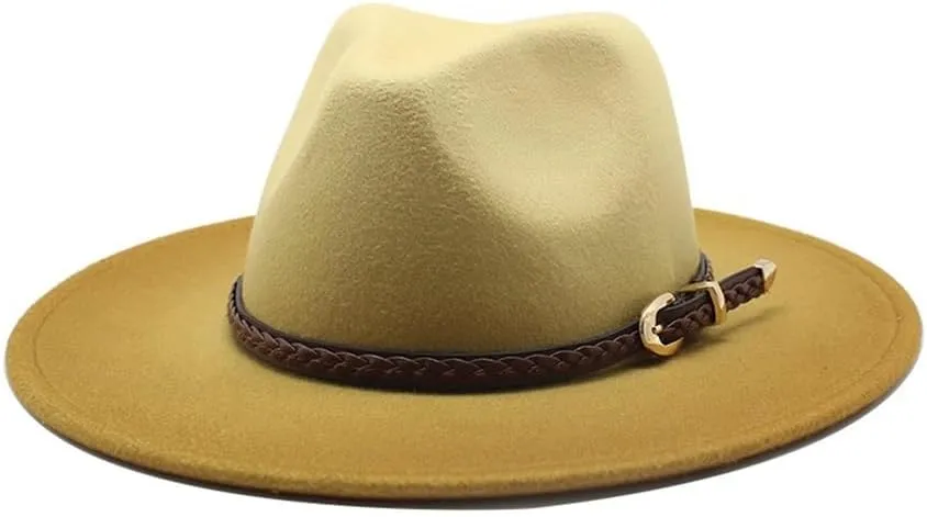 Woolen Top Hat Gradient Felt Hat Large Brim Jazz Hat Autumn and Winter Two-color British Style Hat Fengyan Cowboy Hats