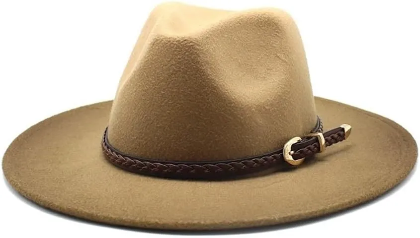 Woolen Top Hat Gradient Felt Hat Large Brim Jazz Hat Autumn and Winter Two-color British Style Hat Fengyan Cowboy Hats