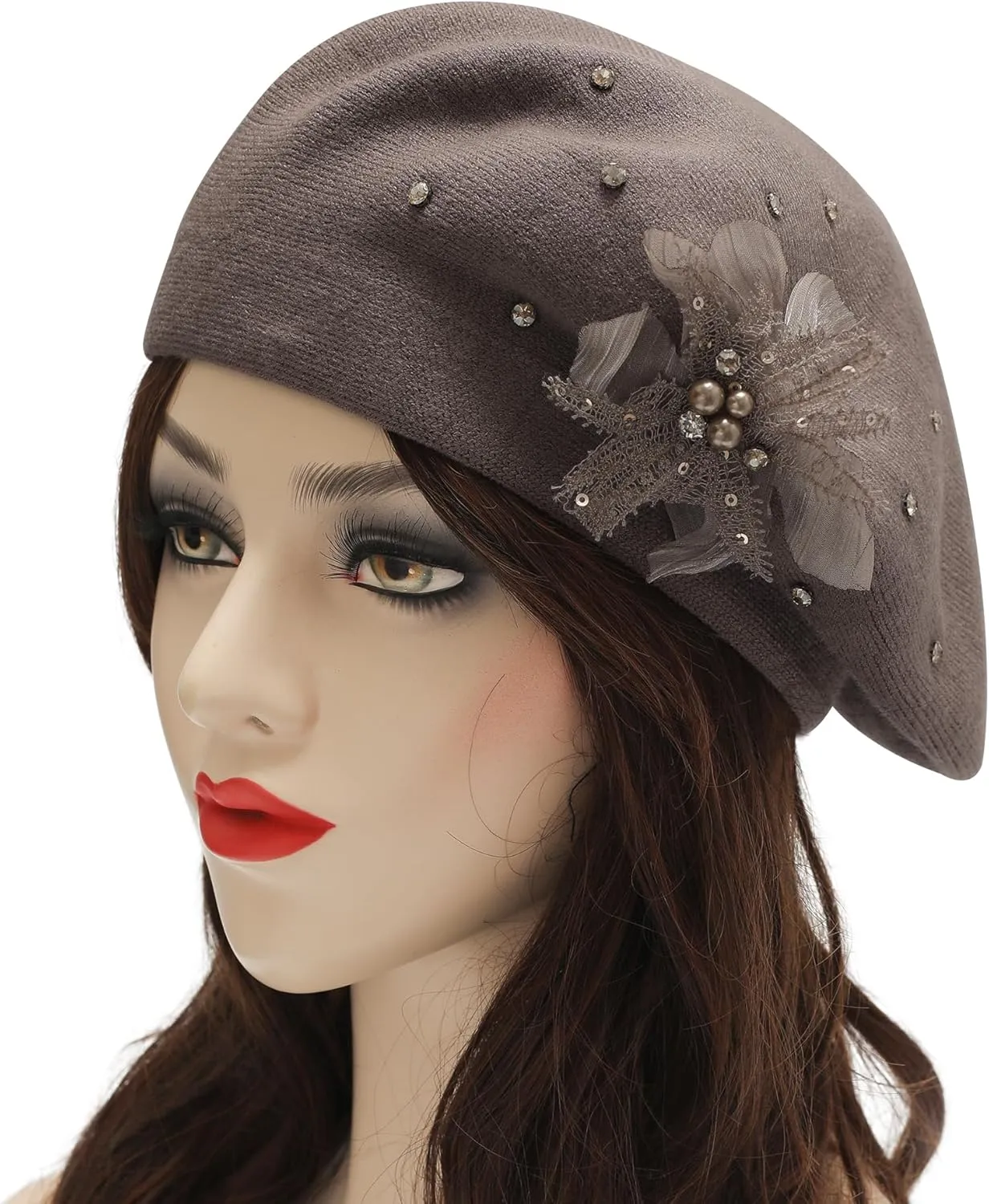 ZLYC Womens French Beret hat, Reversible Solid Color Cashmere Mosaic Warm Beret Cap for Girls